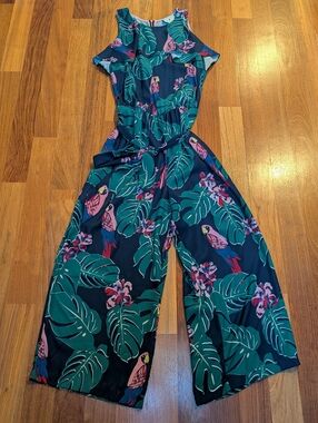 Draper James x Eloquii Tropical Bird Print Crop Wide Leg Jumpsuit Romper Size 12